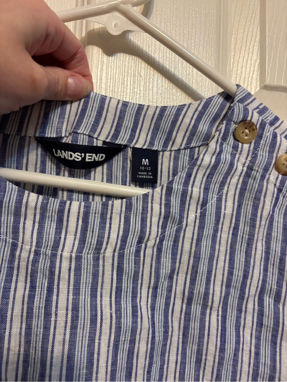 Women’s Land’s End Blue Striped Linen Top - Medium - Picture 2 of 4